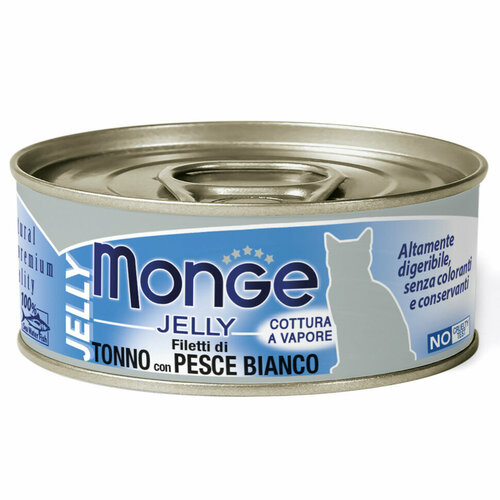 Monge Jelly Adult Cat влажный корм для взрослых кошек с желтоперым тунцом и белой рыбой, в консервах - 80 г х 24 шт фото