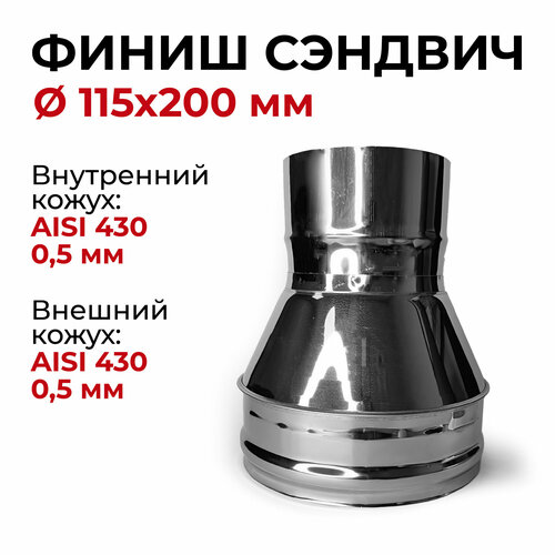 Финиш сэндвич для дымохода D 115x200 мм (0,5/430*0,5/430) нерж/нерж 