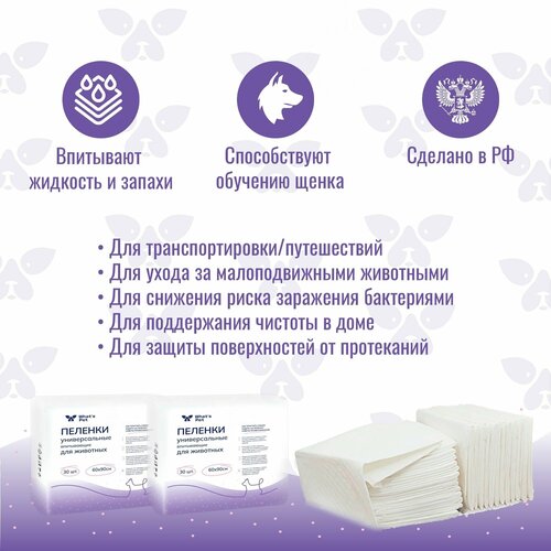 Пеленки одноразовые для животных What's Pet 60х40 см. 30 шт фото