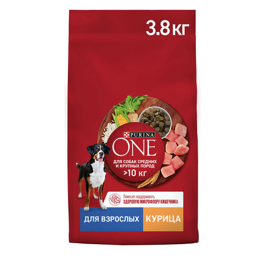 Сухой корм для собак Purina ONE для средних и крупных пород с курицей и рисом 3,8 кг фото