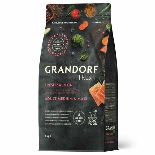 GRANDORF Fresh Dog Adult MED&MAXI Salmon&Sweet Potato (Свежее филе лосося с бататом для собак средних и крупных пород) 1 кг фото