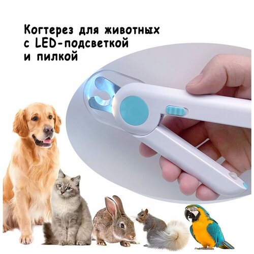 Когтерез для груминга кошек собак и других животных с LED-подсветкой и портативной встроенной точилкой фото