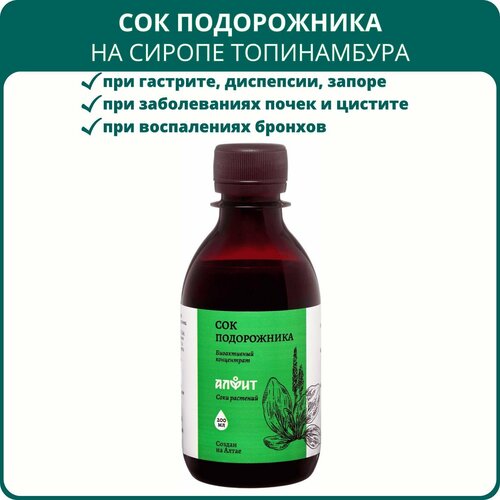 Сок подорожника на сиропе топинамбура, 200 мл. Отхаркивающее средство, при кашле, бронхите, цистите, гастрите, язве желудка фото