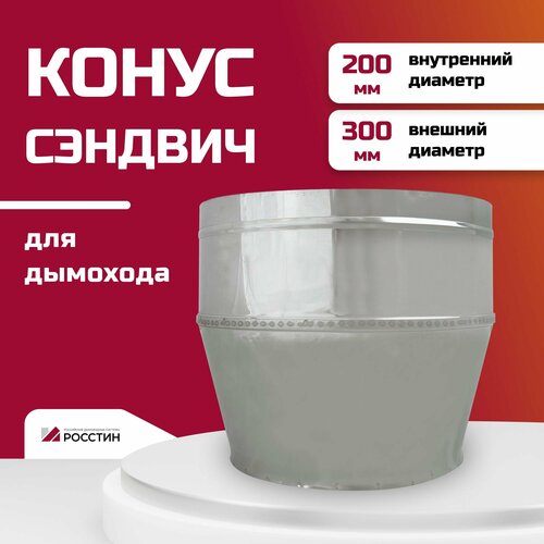 Оголовок конусный для дымохода D200-300 из неражавеющей стали 304-0,5/430-0,5 росстин фото