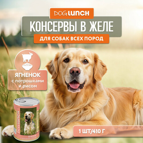 Корм влажный DOG LUNCH ягненок с потрошками и рисом в желе для собак (410г) фото