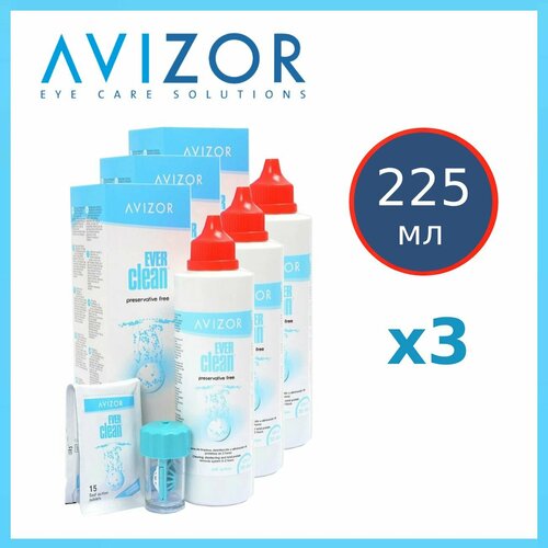 Раствор Avizor Ever Clean 225 мл + 30 таблеток х3, с контейнером для контактных линз фото