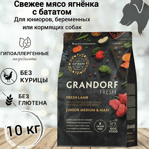 Grandorf Fresh JUNIOR MED&MAXI Lamb&Sweet Potato (Свежее мясо ягненка с бататом для юниоров средних и крупных пород) 10 кг. фото