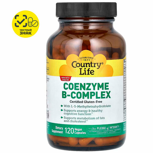 Country Life, Сoenzyme B-complex, комплекс витаминов группы B, 380 г, 120 капсул фото