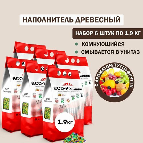 Наполнитель для кошачьего туалета комкующийся древесный ECO Premium Тутти Фрутти 6шт х 1.9кг фото