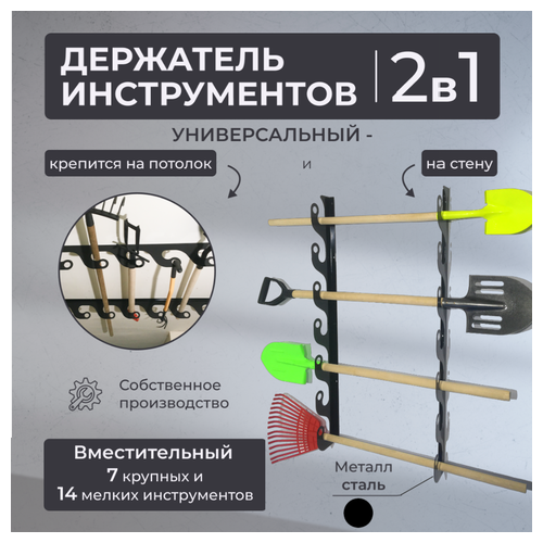 Благодатное земледелие Держатель потолочно-настенный для инструмента садовый Завиток черный фото