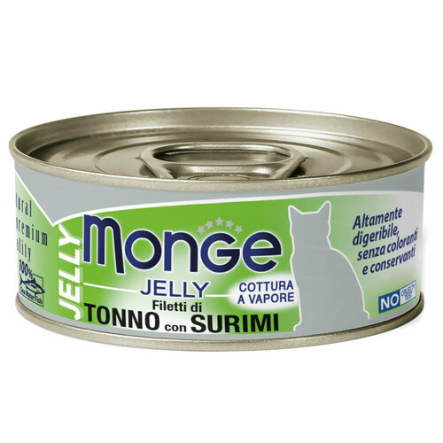 Monge Jelly Adult Cat влажный корм для взрослых кошек с желтоперым тунцом и сурими, в консервах - 80 г х 24 шт фото