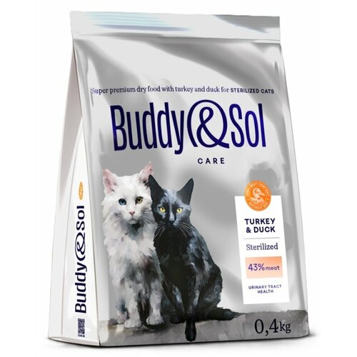 Сухой корм для взрослых стерилизованных кошек Buddy&Sol Adult Sterilized, с индейкой и уткой, 400 гр фото