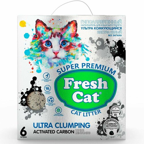 Наполнитель для кошек Fresh Cat комкующийся бентонитовый Активированный уголь 5.16кг фото