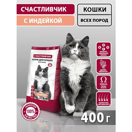 Корм для кошек сухой Счастливчик Индейка 400 гр фото