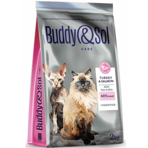 Сухой корм для взрослых кошек Buddy&Sol Adult Hair&Skin, с индейкой и лососем, для здоровья кожи и шерсти, 2 кг фото