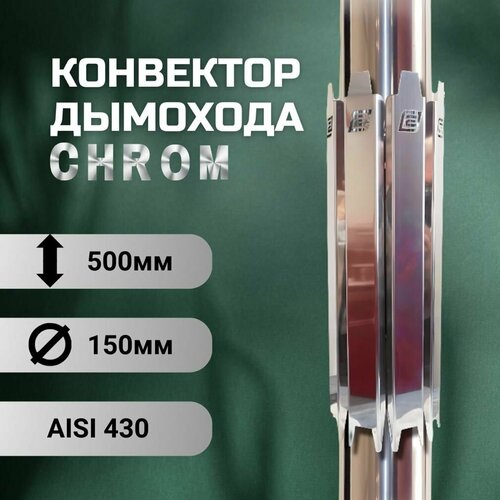 Конвектор дымохода D-150, ERMAK CHROM, L500 (нерж. AISI-430 / 0,5 мм) фото