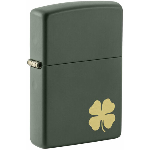 Оригинальная бензиновая зажигалка ZIPPO Four Leaf Clover с покрытием Green Matte, латунь/сталь, зеленая, 38x13x57 мм фото