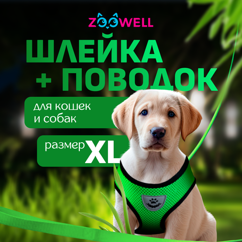 Шлейка с поводком для собак ZooWell универсальная, размер XL зеленая фото