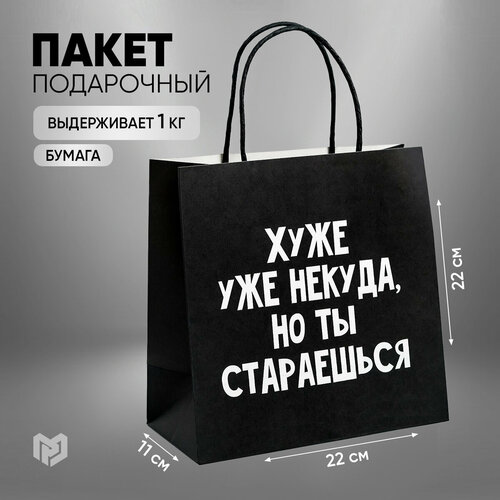 Пакет подарочный крафт с приколом «Хуже уже некуда», 22 × 22 × 11 см фото