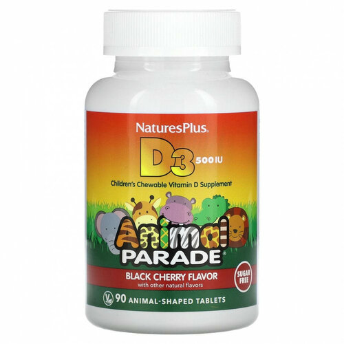 Таблетки Natures Plus Animal Parade Vitamin D3, без сахара, 43 г, 500 МЕ, 90 шт. фото