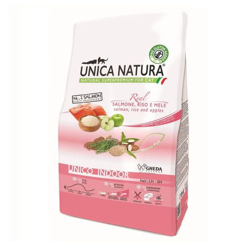 Корм для кошек сухой Unica Natura Indoor без глютена, с лососем, 350 гр. фото