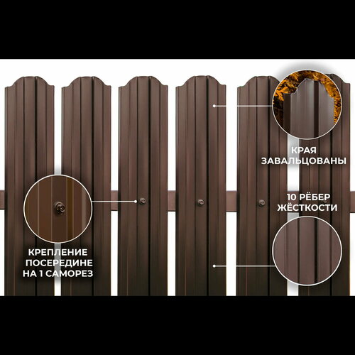 Евроштакетник KIRBO премиум металлический RAL 8017 Шоколадно коричневый односторонний 0,45мм высота 2.0 м (10 шт в упк.) фото