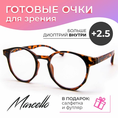 Очки для чтения с диоптриями +2,5, очки женские Marcello GA0468 C1, очки круглые, футляр в подарок. фото