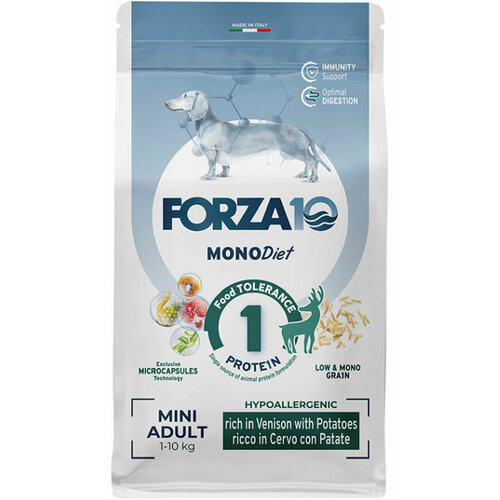 Корм сухой FORZA10 DOG MINI DIET монобелковый для взрослых собак маленьких пород при аллергии с олениной и картофелем (1,5 кг) фото