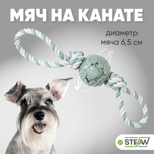 Игрушка для собак мяч на канате Шпагат STEFAN (Штефан), 6,5х6,5х39, голубой, BP5215 фото