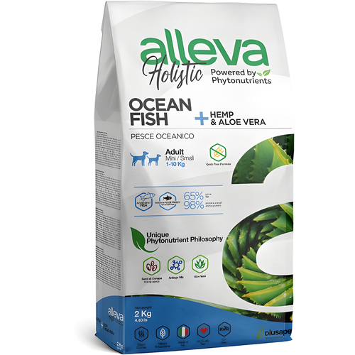 Сухой корм Alleva Holistic Ocean Fish Mini, для собак малых пород, океаническая рыба, конопля и алоэ вера, 2кг фото