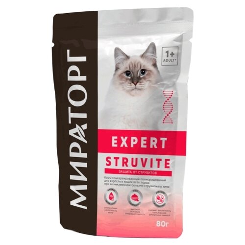 Влажный корм  Мираторг Expert Struvite для кошек при мочекаменной болезни, 80г х 24шт фото