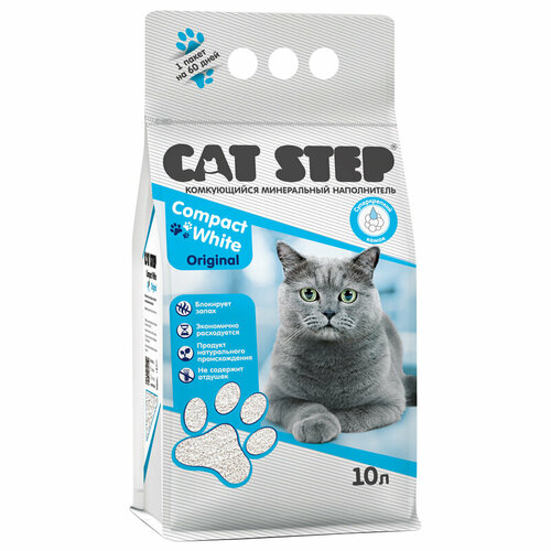 Наполнитель комкующийся минеральный CAT STEP Compact White Original, 10 л фото