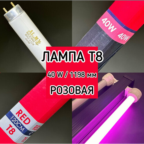 Лампа Т8 40W (1200 мм) BIO LUX розовая / фито лампа для живых растений, яркости аквариума, люминесцентная фото