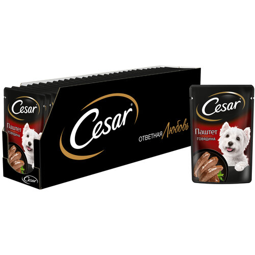 Влажный корм для собак Cesar паштет с говядиной 1 уп. х 28 шт. х 80 г фото