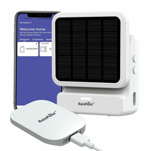 Комплект для полива Rainpoint Solar, Wi-Fi, белый/светло-серый, длина шланга 10м фото