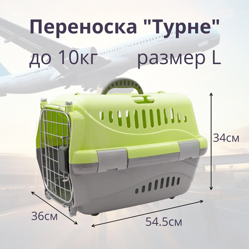 Переноска для животных Zooexpress Турне L авиа с металлической дверцей (коврик + ремень) зеленая, 54.5 х 36 х 34см фото