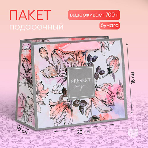 Пакет подарочный Дарите счастье Present for you, 23 × 10 × 18 см, розовый/серый фото