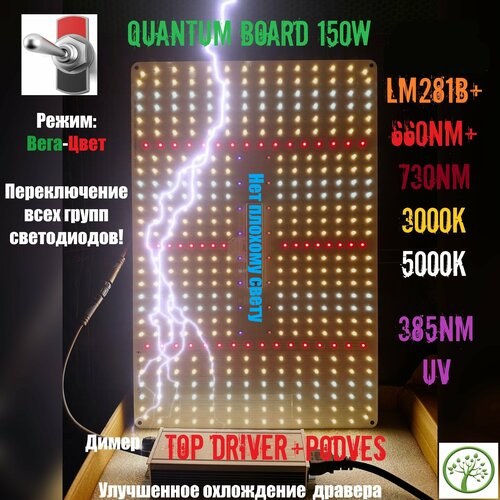 Новинка Светильник для растений 150 ватт Quantum board 150W LM281B+ Квантум борд 120 240 для Гроубокса / фитолампа для рассады полного спектра фото