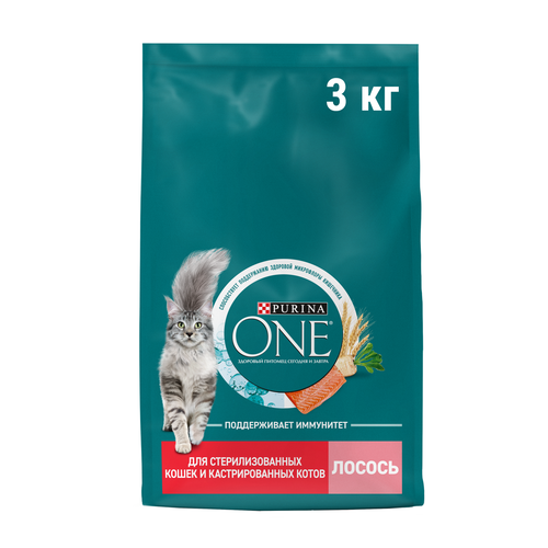 Корм сухой для кошек PURINA ONE с высоким содержанием лосося, для стерилизованных, 3кг фото