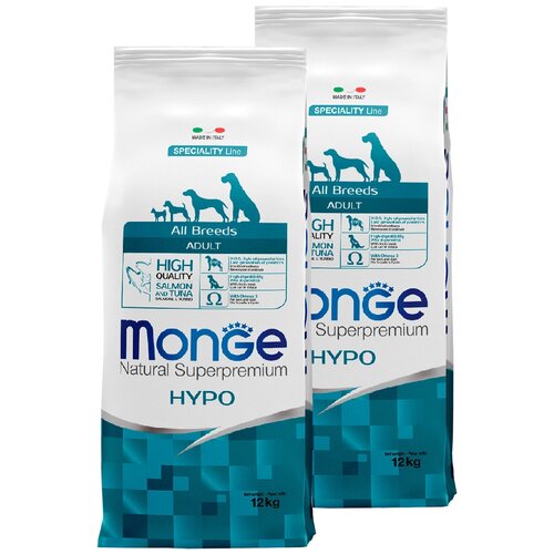 MONGE SPECIALITY DOG HYPO SALMON для взрослых собак всех пород при аллергии с лососем и тунцом (12 + 12 кг) фото