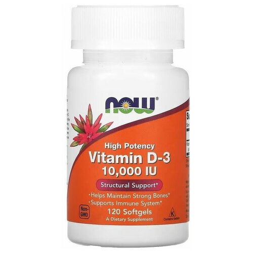 NOW Vitamin D3 10000 IU, 120 шт / Бад Нау высокоактивный Витамин D3 10000 МЕ, 120 капсул/ Витамины фото