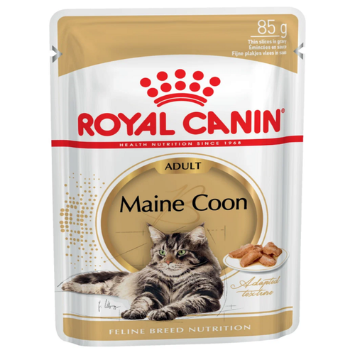 Влажный корм для взрослых кошек Royal Canin Мейн-кун, для здоровья кожи и блеска шерсти, мясное ассорти 10 шт. х 85 г (кусочки в соусе) фото