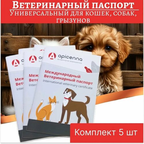 Комплект Ветеринарный паспорт универсальный для кошек, собак, грызунов, 5 штук фото