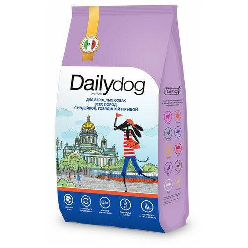 Dailydog Casual Line - Сухой корм для взрослых собак всех пород, с Индейкой, Говядиной и Рыбой (12 кг) фото