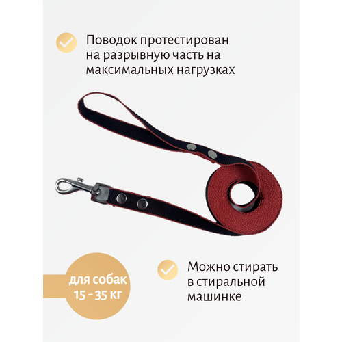 Поводок Хвостатыч для собак нейлоновый классический 1.5 м х 20 мм (Черно-красный) фото