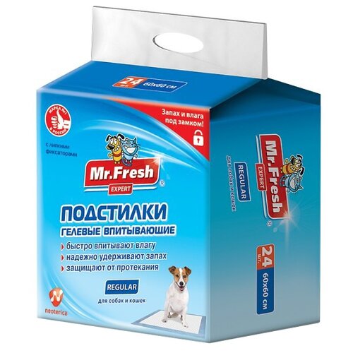 Пеленки для собак впитывающие Mr. Fresh Expert Regular F502 60х60 см 24 шт. 1 шт. 60 см 60 см белый/синий фото