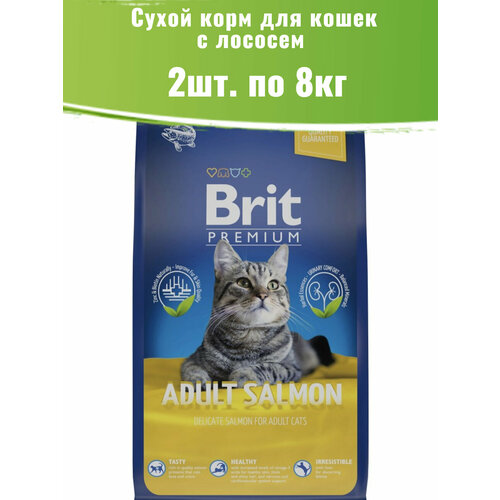 Brit Premium 2шт по 8кг Cat Adult Salmon корм для кошек с лососем фото