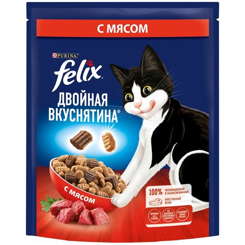 Сухой корм Felix Двойная Вкуснятина для взрослых кошек, с мясом, Пакет, 200г х 2 шт фото