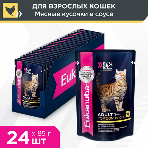 Корм для кошек Eukanuba Adult Top Condition влажный рацион из курицы в соусе, 24х85г фото