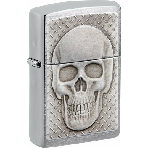 Зажигалка ZIPPO Skull Design с покрытием Brushed Chrome, латунь/сталь, серебристая, 38x13x57 мм фото